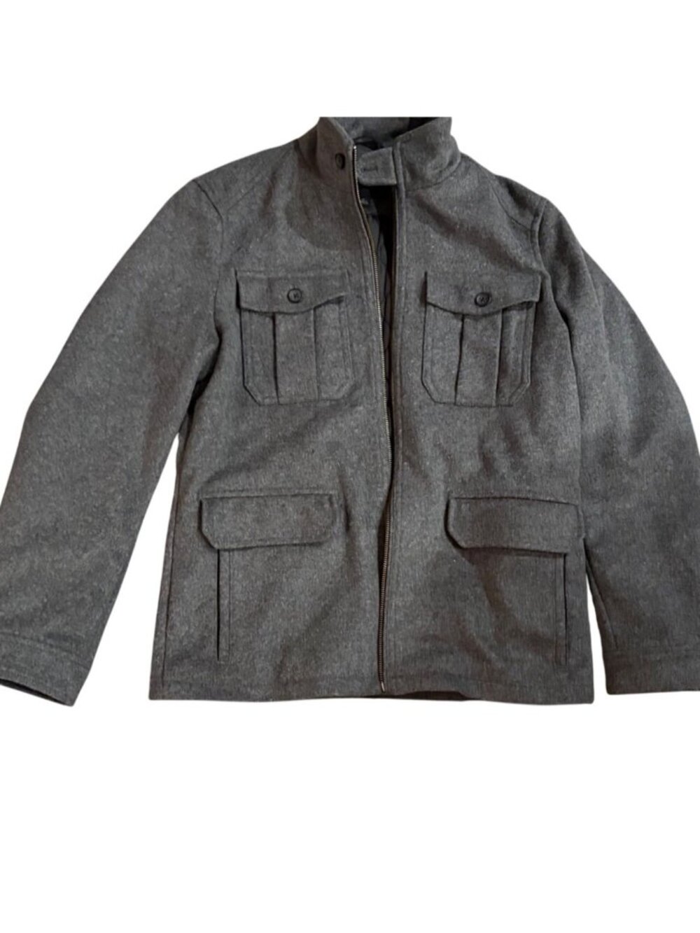Banana Republic M Wool Blend Jacket Coat High Collar Gray Lined Zip